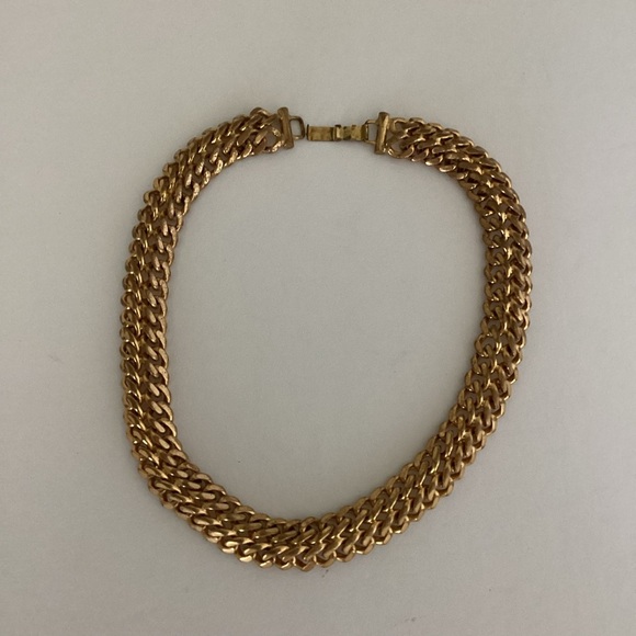 Vintage Monet Gold Tone Chunky Doubled Link Collar Choker Necklace Y2K 80s - Picture 11 of 11